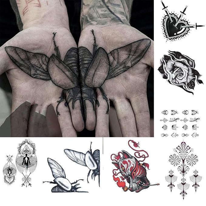 Large Temporary Tattoos Women Temporary Neck Tattoos Temporary Realistic Flower Chest Tattoo for Adults (style3-7pcs)