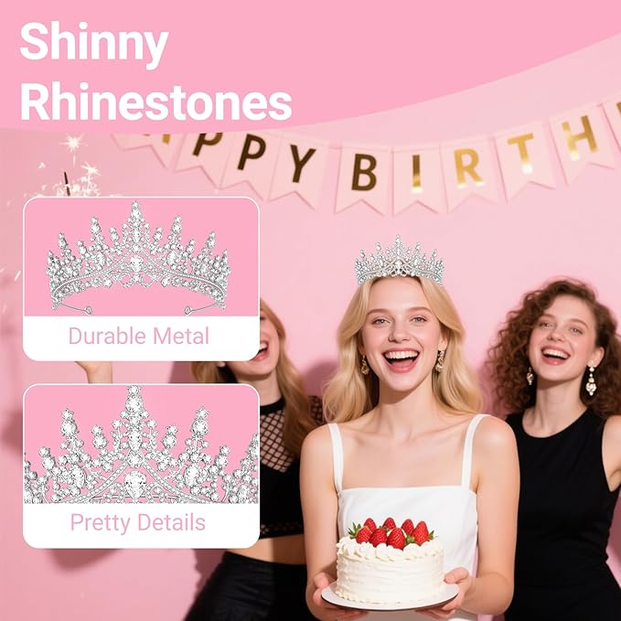 Tiara Crown for Women, Headband Hair Accessories for Birthday Wedding Party Costume (Silver)