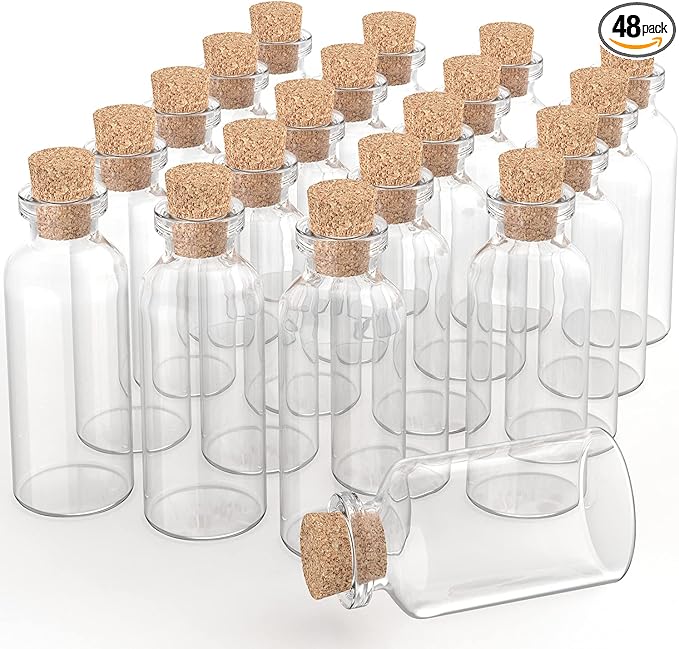Axe Sickle 10 mL Cork Stopper Glass Bottles Mini Transparent Glass Bottles 48 Pcs.