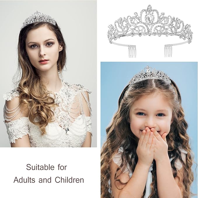Velscrun Happy Birthday Queen Silver Tiara Crowns for Women, Blue Sash, Party Favors & Decorations