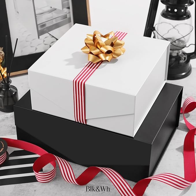 BLK&WH Magnetic Gift Boxes with Lids, Set of 4 White Presents Boxes Assorted Sizes for Birthday, Wedding, Valentines, Christmas, Party, Baby Showers (Matte White)
