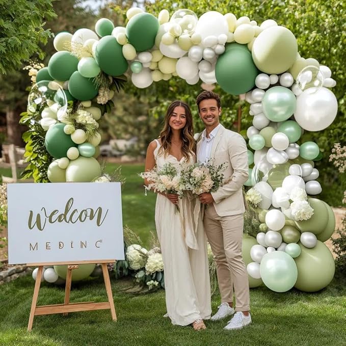 Green White Balloons Double Stuffed Dusty Green Bobo Pearl Balloon Arch Kit Latex Light Olive White Balloon Garland for Bridal Shower Birthday Baby Shower Wedding Anniversary Baptism Decor