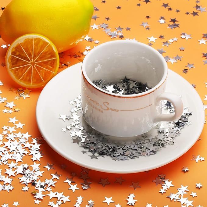 Hestya 60g Star Confetti Glitter Table Confetti Metallic Foil Stars for Christmas Party Wedding Festival Decorations(Silver,10mm and 6mm)