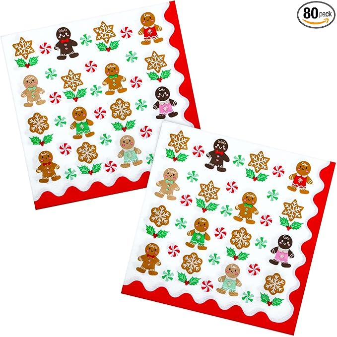 80 Gingerbread Party Paper Napkins Christmas Disposable Paper Luncheon Napkins