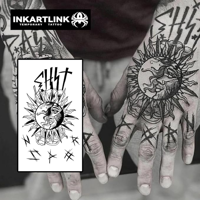INKARTLINK Temporary Tattoos, Semi Permanent Tattoos, Adult Art Designs, Waterproof Temporary Tattoos, Party Favors, Tattoo Stickers Realistic, No Adhesive, Lasts 1-2 Weeks(Sun)