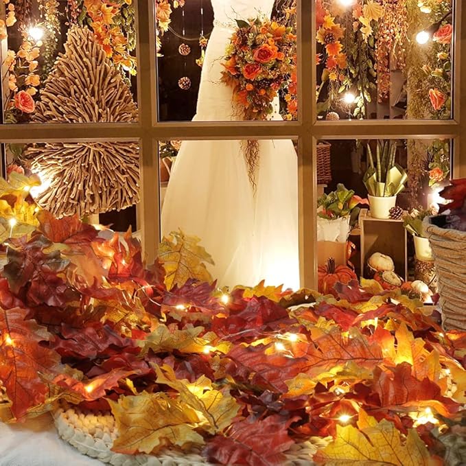 500PCS Artificial Autumn Oak Fall Leaves Cloth Assorted Mixed Autumn Maple Leaf Art Scrapbooking Decor for Thanksgiving Wedding Party Events Indoor Outdoor Wreath Decoration (5 Colors and 2 Sizes)