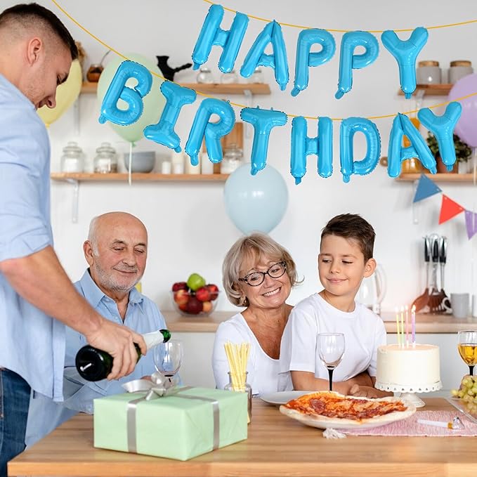 LIOZEOKUN Happy Birthday Balloon Letters 16 inch Mylar Foil Birthday Balloons Banner Sign for Birthday Party Decorations Supplies (Light blue)