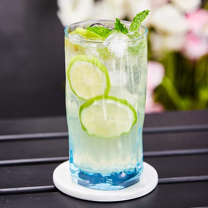 REATIVELAND Solid Color Drinking Glasses Set of 6, 13.5 OZ Wind-blown Ripples Glass Tumbler Glassware for Water, Juice, Different Options for Home, Restaurant, Hotel, Bar, Blue