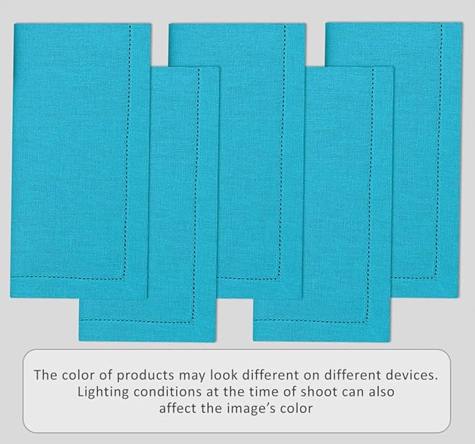 Ruvanti Premium Linen Napkins Set of 4-20x20 Inch, Classic Hemstitch, Mitered Corner Cloth Napkins ‎‎- Soft, Elegant Dinner Napkins Cloth Washable for Weddings, Parties, Everyday Use - Blue
