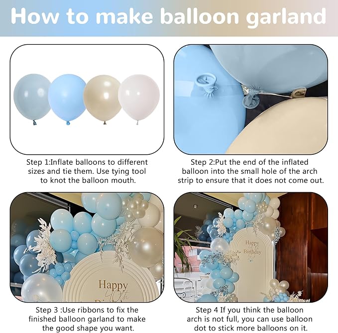 Dusty Blue Balloon Arch Kit Retro Slate Light Pastel Blue Beige Cream Sand White Neutral Party Balloons Garland Kit for Boys Bridal Baby Shower Gender Reveal Birthday Wedding Party Decorations