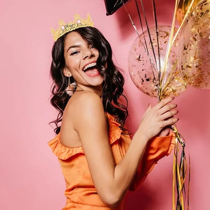 Didder Pink Gold Princess Crown Birthday Tiara Prom Queen Tiaras and Crowns for Women and Girls Halloween Costume Headpiece Hair Accessories