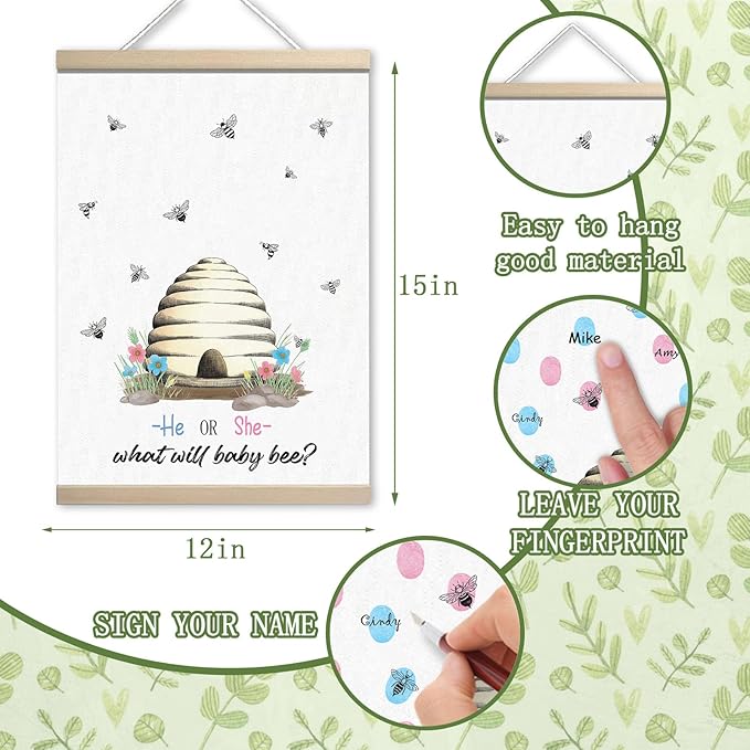 Bumble Bee Gender Reveal Party, Bee Baby Shower Finger Print Tree, Guess The Gender Thumb Print Tree, Gender Vote, What Will Our Honey Bee