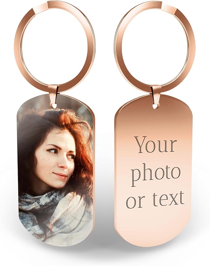 Custom Picture Keychain with Engraved Text – Personalized Gift for Boyfriend, Girlfriend – Anniversary – Made in USA