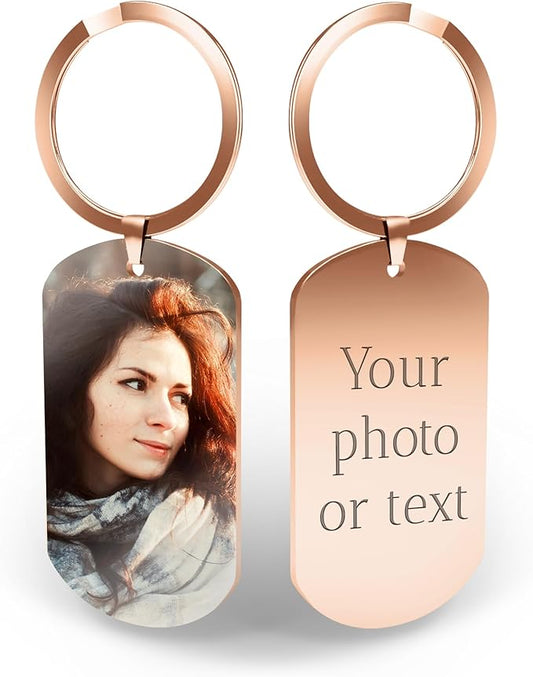 Custom Picture Keychain with Engraved Text – Personalized Gift for Boyfriend, Girlfriend – Anniversary – Made in USA