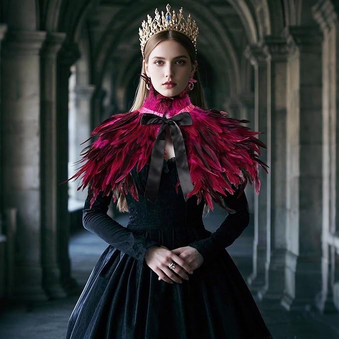 Gothic Natural Feather Shrug Feather Shawl Wrap Cape Victorian Collar for Halloween Cosplay Party Costume Accessories