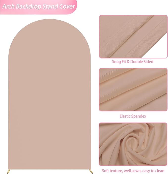 Wokceer 7.2 FT Wedding Arch Stand and Arch Cover, Metal Arch Backdrop Stand with Arch Stand Cover for Birthday Party Wedding Ceremony Bridal Baby Shower Event Decor, Nude Pink