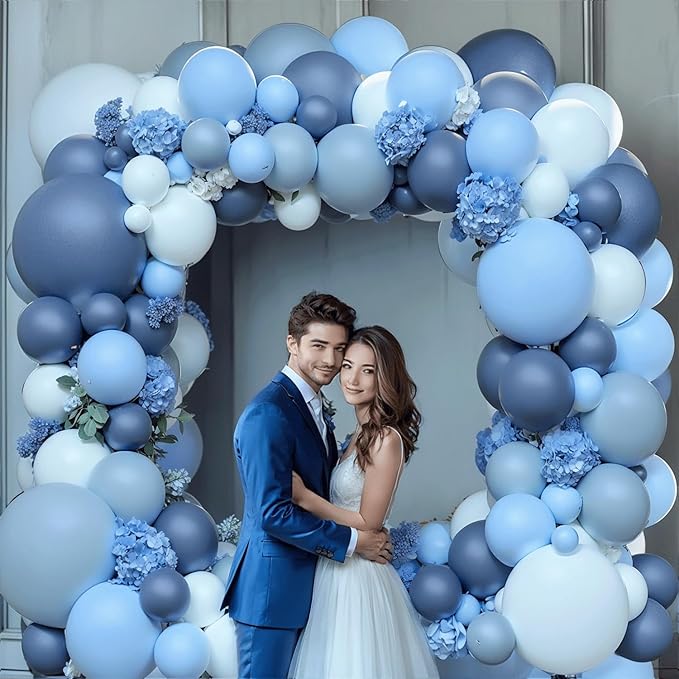 Dusty Blue Balloons Arch Kit, Double Stuffed Dark Blue Balloons Denim Light Pastel Blue Balloon Garland for Birthday Wedding Baptism Graduation Gender Reveal Party Decoration