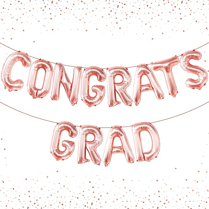 KatchOn, Rose Gold Congrats Grad Balloons - 16 Inch | Congrats Grad Balloon Banner For Graduation Decorations 2025 | Foil Balloon Banner For 2025 Graduation Party Decorations