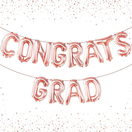 KatchOn, Rose Gold Congrats Grad Balloons - 16 Inch | Congrats Grad Balloon Banner For Graduation Decorations 2025 | Foil Balloon Banner For 2025 Graduation Party Decorations
