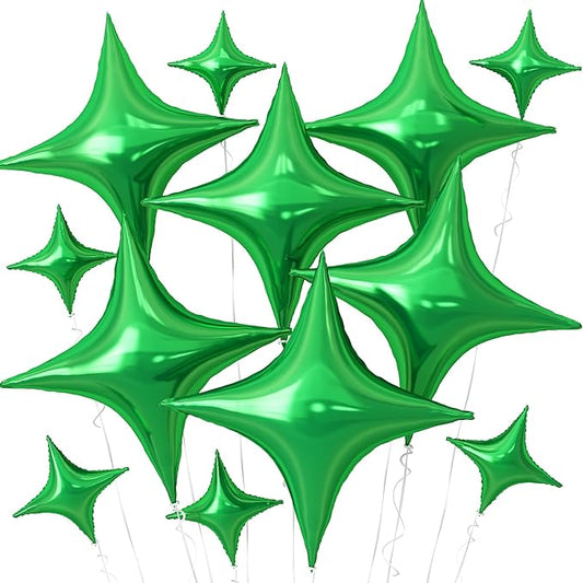 Green Balloons,12Pcs Four Angle Star Foil Balloons,26Inch and 10Inch Green Quadrangle Star Helium Balloon for Witch Birthday Anniversary Party Decorations