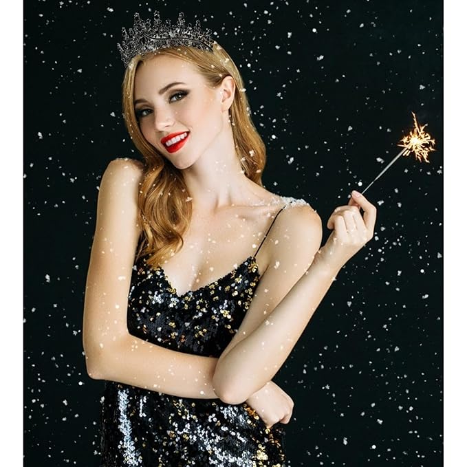 Velscrun Black Crystal Birthday Tiara Crowns for Women Girls Princess Crown with Combs Birthday Girl Headband Sash Happy Birth Party Decorations Birth Gift Cake Topper Hair Accessories