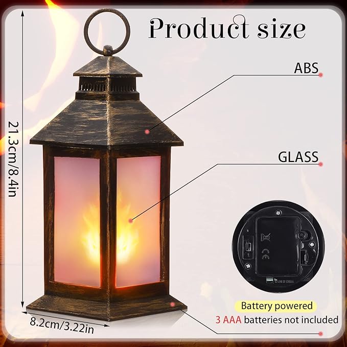 Tondiamo 4 Pcs Vintage Decorative Lantern for Centerpiece Wedding Tall Retro Hanging Lantern LED Pillar Candles Battery Operated Candles Waterproof for Christmas Indoor Party Decoration(Bronze)
