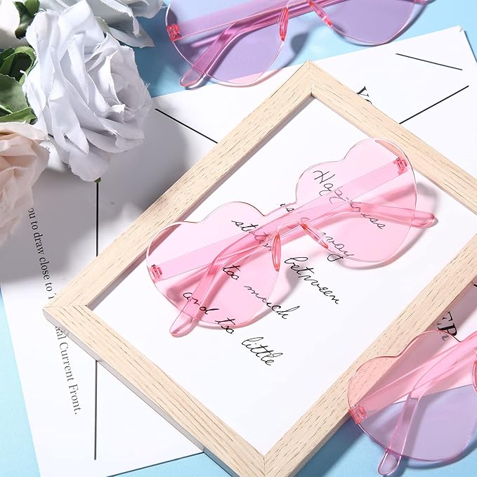 Flutesan 42 Pairs Heart Shaped Sunglasses Bulk for Women Cute Y2k Trendy Rimless Transparent Heart Glasses for Party Favor