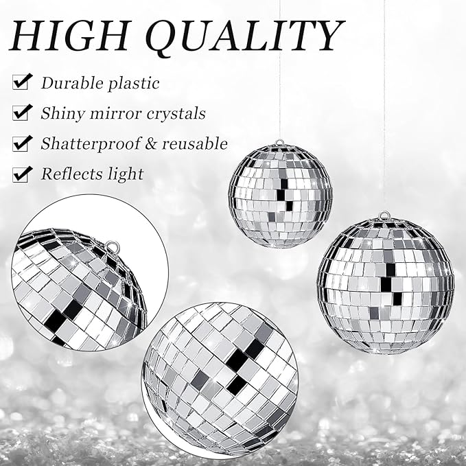 Funtery 100 Pcs Mirror Disco Balls Bulk Assorted Silver Hanging Disco Ball Decor for Home Wedding Birthday Dance Music 70 S Theme Party Christmas Tree Ornaments(1.2'', 2'')