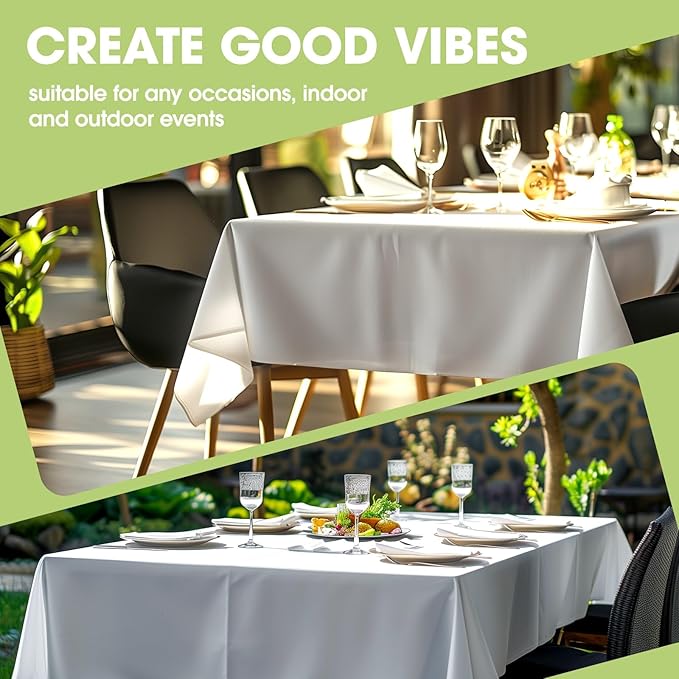 Pureegg Rectangle Table Cloth 60" x 84" – Durable Polyester Tablecloth Offers Reusable & Washable Protection, Ideal for Outdoor Party, Picnic, Wedding, Banquet and Birthday, 12 Pack, White