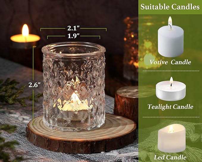 36pcs Clear Votive Candle Holders, Glass Candle Holders for Wedding Table Decorations, Tea Light Candle Holder, Candle Votives for Baby Shower Christmas Party Table Decor, Home Decor