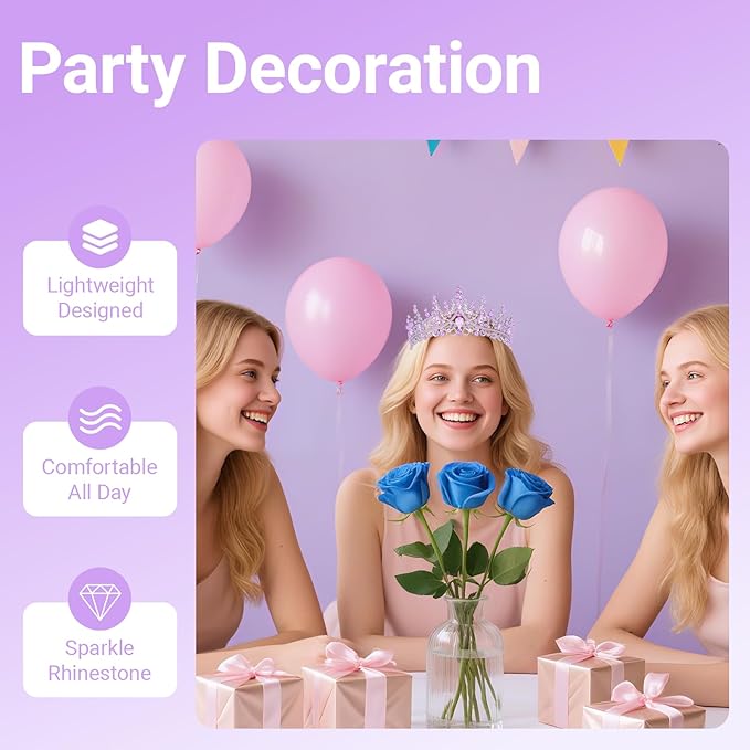 Tiara Crown for Women, Queen Tiara for Birthday Prom Bridal Party Custome Purple