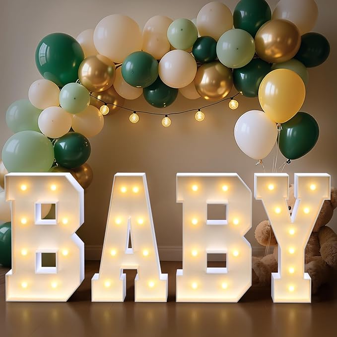 BABY Letters Baby Shower Decorations: Warm Marquee Light-up Letter 2.3FT Big Oh Letters for Baby Shower Sign for Gender Reveal Boys and Girls Party Decor Backdrop Block Boxes