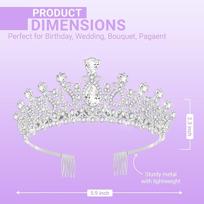 Tiara Crown for Women, Queen Tiara for Birthday Prom Bridal Party Custome Silver