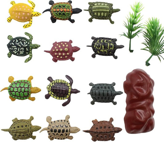 Animal Assorted Mini Plastic Figures Toy Set, Educational Party Cake Topper, Goody Bag Filler (12pcs Small Tortoise)