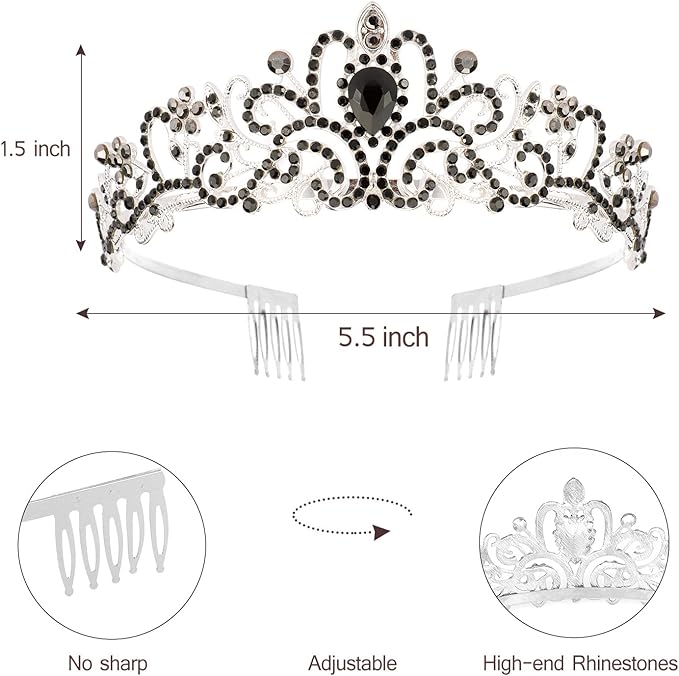 Velscrun Birthday Queen Tiaras Crown for Women, Queen Tiara for Mom, Girls Princess Crowns for Women, Black Rhinestones Birth Crown Headband Birth Sash, 50th Birthday Prom Party Decorations