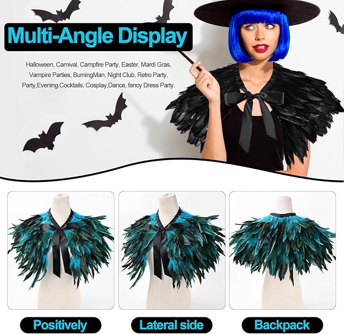 Gothic Natural Feather Shrug Feather Shawl Wrap Cape Victorian Collar for Halloween Cosplay Party Costume Accessories