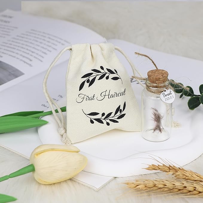Baby First Haircut/Curl Keepsake Glass Bottle with Cork, Jar for Fetal Hair Storage and Memorial, Gift for Newborn Christening Baby Shower, Comes with Gift Bag (Customized)