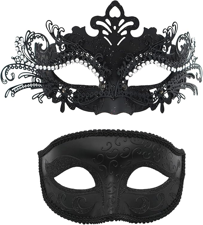 Couple Masquerade Mask Set - Venetian Style Masks for Halloween, Costume Parties and Carnival