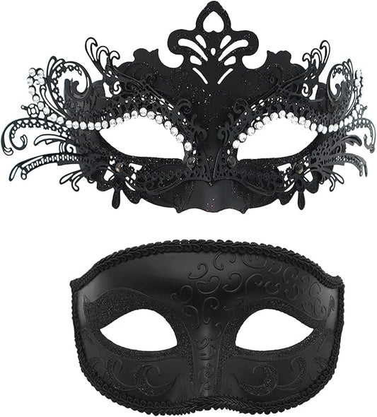Couple Masquerade Mask Set - Venetian Style Masks for Halloween, Costume Parties and Carnival