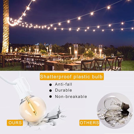 White String Lights Outdoor 200FT Led Globe G40 Patio Lights for Outside with 104 Shatterproof Bulbs Bistro Lights for Wedding Gazebo Pergola, White Wire String Lights 2Pack x 100FT