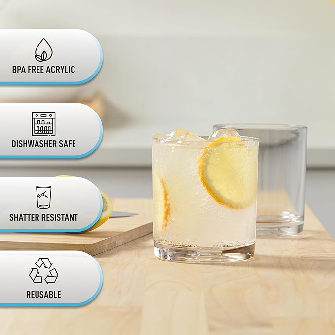 Zulay Kitchen Acrylic Glasses Drinkware - 6 Piece Unbreakable Plastic Tumblers - BPA-Free, Reusable Plastic Drinking Glasses for Home & Outdoors - Stackable, Lead-Free & Dishwasher Safe - (12 oz)