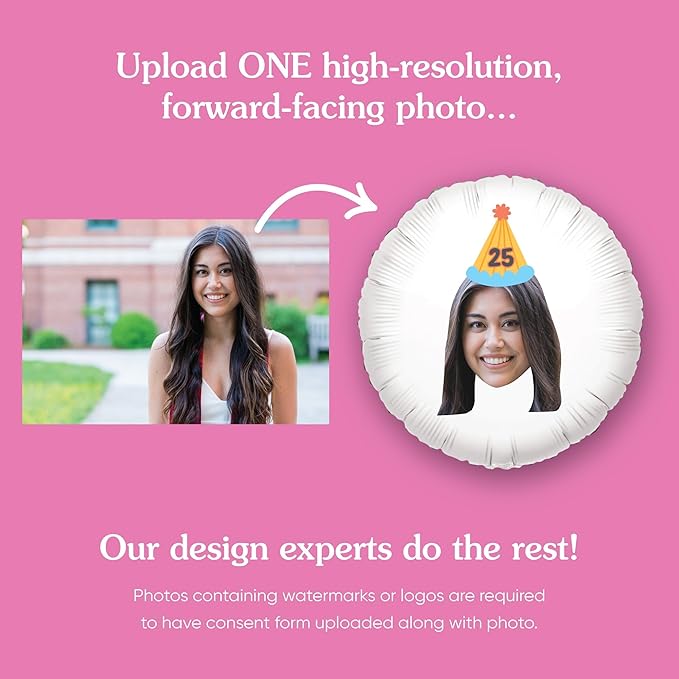 Big Dot of Happiness Personalized Party Time Happy Birthday Colorful Cone Hat Fun Face Photo Balloon, Adult & Kids Bday Party Decorations, Custom Double-Sided Circle Mylar, 1 Piece