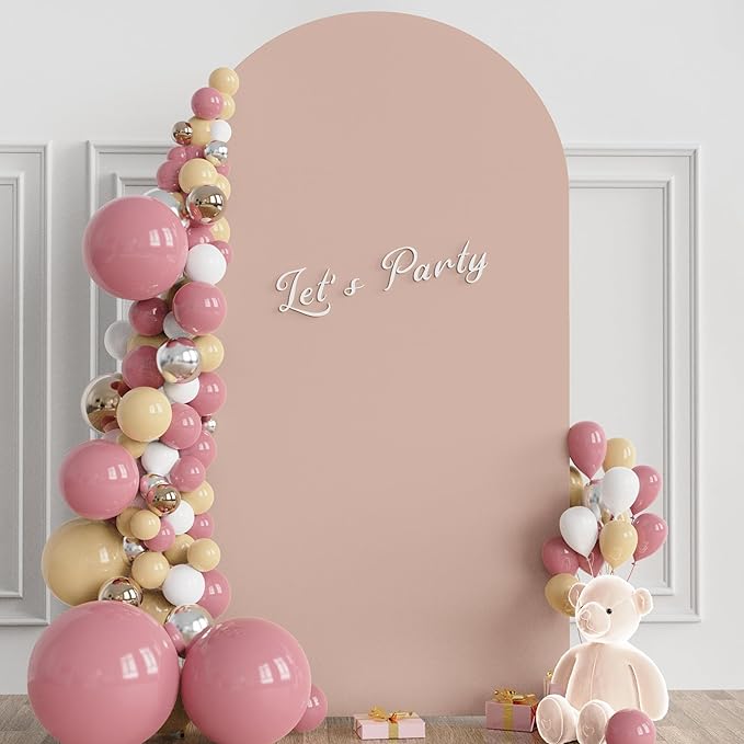 Wokceer 7.2 FT Wedding Arch Stand and Arch Cover, Metal Arch Backdrop Stand with Arch Stand Cover for Birthday Party Wedding Ceremony Bridal Baby Shower Event Decor, Nude Pink