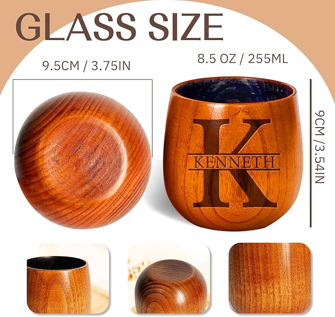 Personalized Wooden Whiskey Glasses, Custom Engraved Charred Bourbon Gifts for Men Who Have Everything, Drinking Glass, Personalized Birthday Christmas Gifts for Men Dad Husband Brother Boss