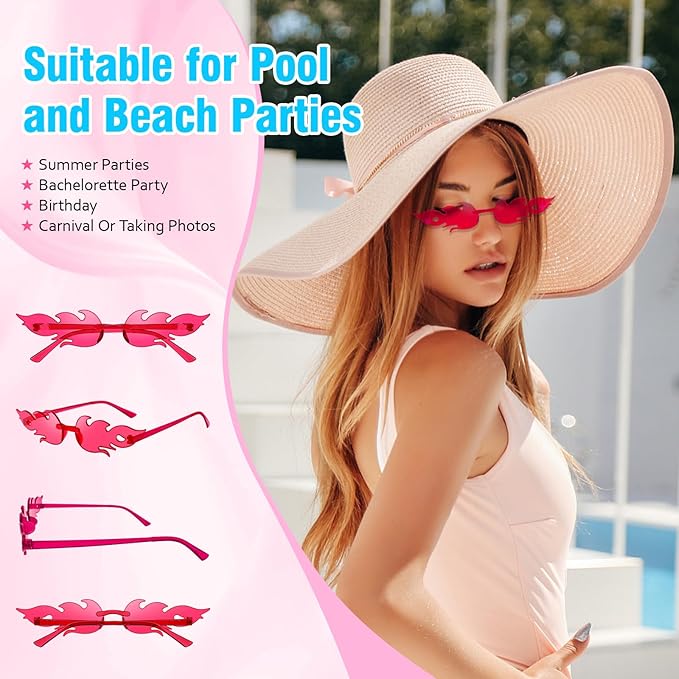 Pibupibu 24 Pack Star/Heart/Butterfly/Flame Sunglasses Bulk, Rimless Fun Colorful Sunglasses for Women Party Favors