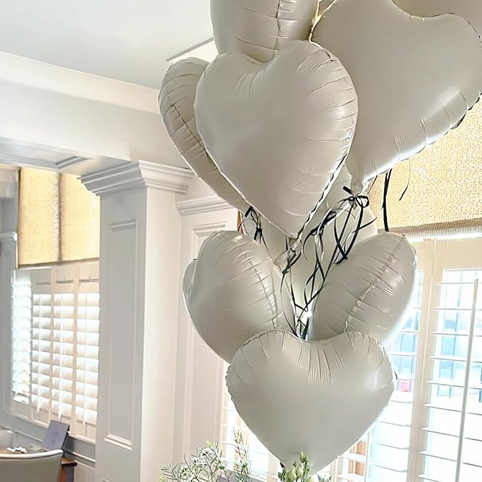 Cream Heart Balloons, 18 Inch Cream Heart Foil Balloons, 12Pcs Boho Beige Heart Shape Foil Balloon, Cream White Helium Foil Balloon Party Decoration for Boho Wedding Girls Women Birthday Baby Shower