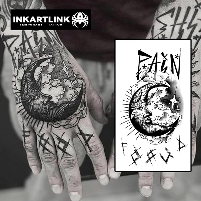 INKARTLINK Temporary Tattoos, Semi Permanent Tattoos, Adult Art Designs, Waterproof Temporary Tattoos, Party Favors, Tattoo Stickers Realistic, No Adhesive, Lasts 1-2 Weeks (Moon)