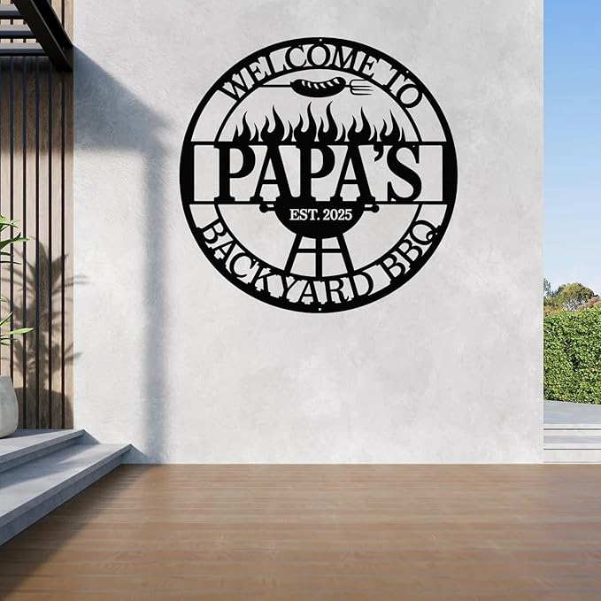 Custom BBQ Grill Metal Sign, Personalized Backyard Bar & Kitchen Wall Art, Outdoor Patio Decor, Custom BBQ Welcome Sign, Dad Gifts, Grandpa Grill Sign, Housewarming Present, Man Cave Metal Sign