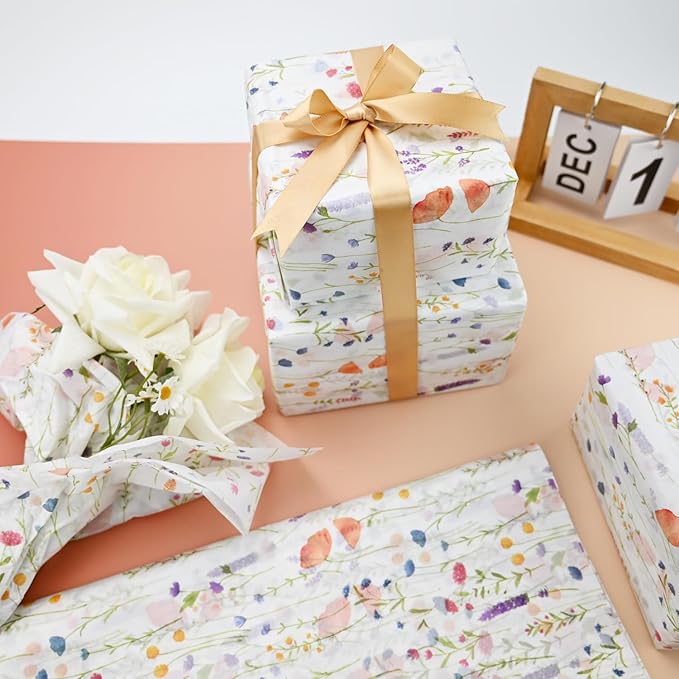 TINYFUTURE 100 Sheets Flower Gift Wrapping Tissue Paper Recyclable Greenery Botanical Packaging Bag for Wedding Birthday Showers Art Craft Party Favor Decoration