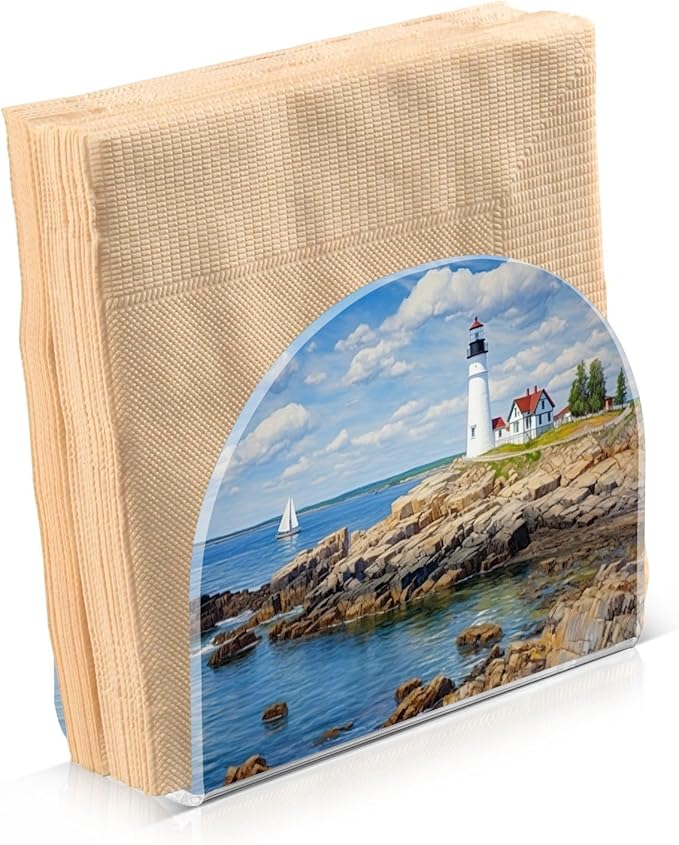 Napkin Holder, Lighthouse on Beach Napkin Holder for Table Standing Napkin Holders for Table, Kitchen & Dining Room Decor
